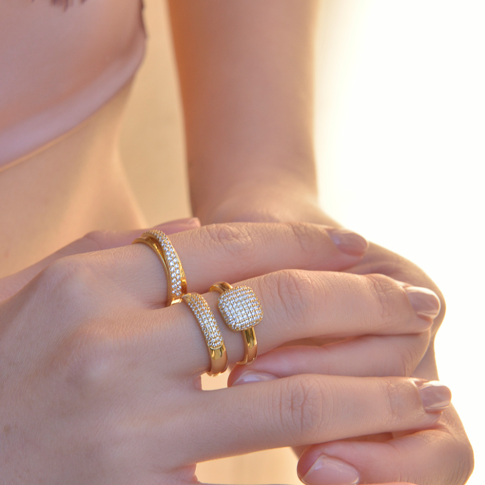 ANEL PRATA 925% BANHADA OURO COM ZIRCONIAS