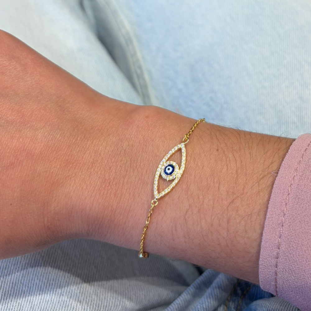 PULSEIRA EM PRATA 925% DOURADA COM OLHO