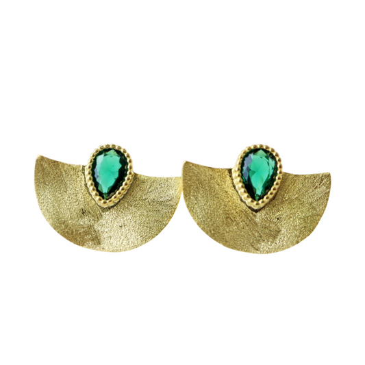 BRINCOS EM PRATA 925% DOURADO COM ZIRCONIA VERDE