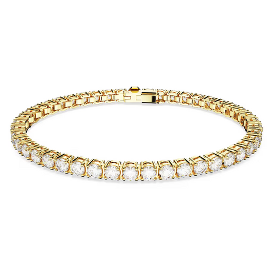 Pulseira Swarovski Matrix M Tennis bracelet, Round cut, White, Gold-tone plated