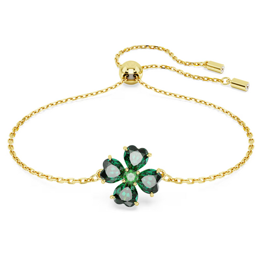 Pulseira Swarovski Idyllia bracelet, Mixed cuts, Clover, Green, Gold-tone plated