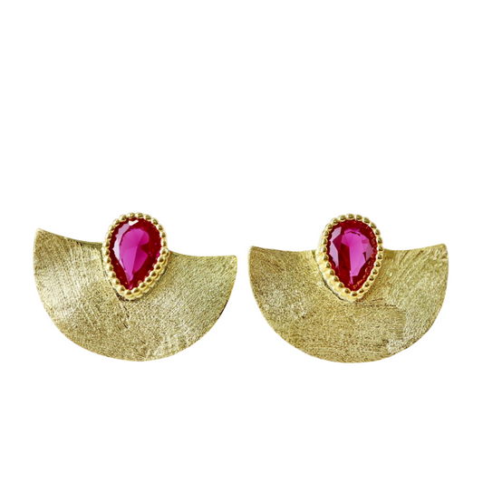 BRINCOS EM PRATA 925% DOURADO COM PEDRA VERMELHA