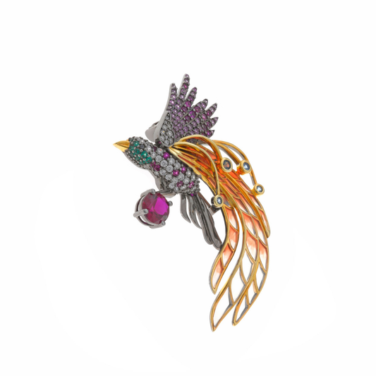 ALFINETE ( BROCHE ) PRATA 925% BANHADA OURO PAVÃO REAL ZIRCONIAS