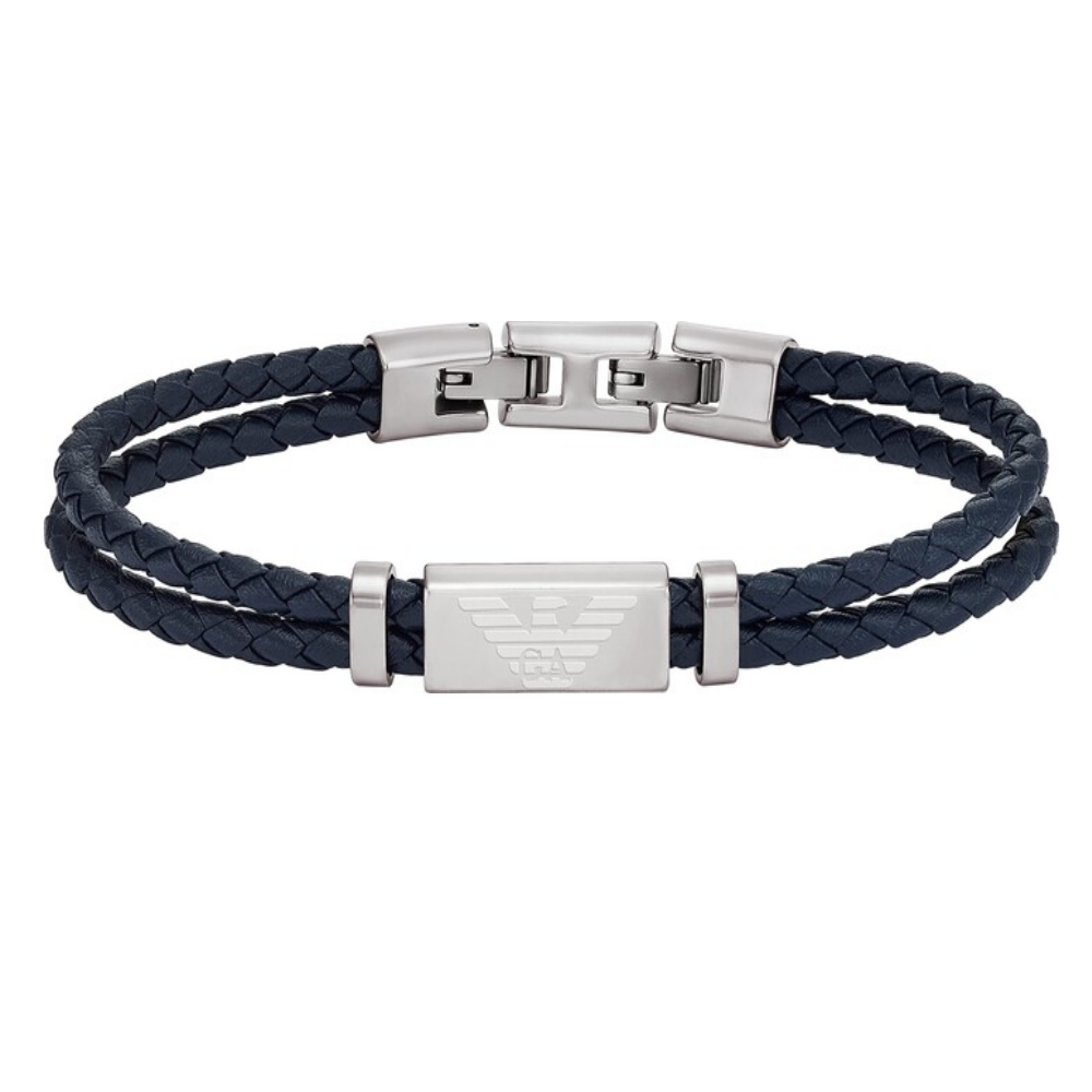 PULSEIRA EMPORIO ARMANI PELE AZUL TRANÇA E AÇO