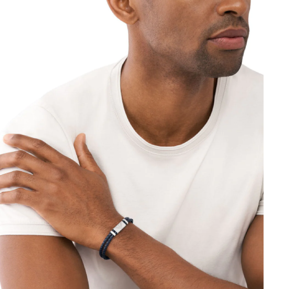 PULSEIRA EMPORIO ARMANI PELE AZUL TRANÇA E AÇO