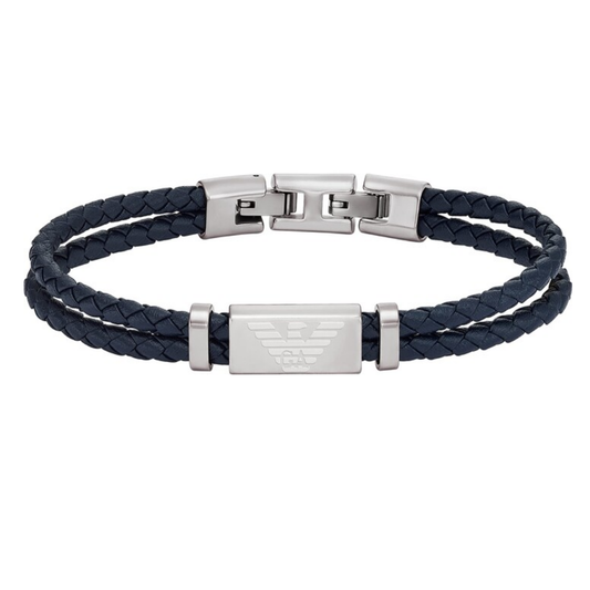 PULSEIRA EMPORIO  ARMANI PELE AZUL TRANÇA E AÇO