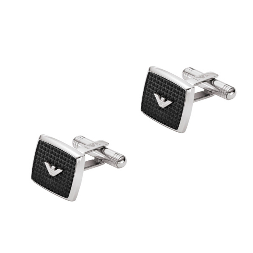 BOTOES PUNHO EMPORIO ARMANI GNT CUF SIL BLK STEEL