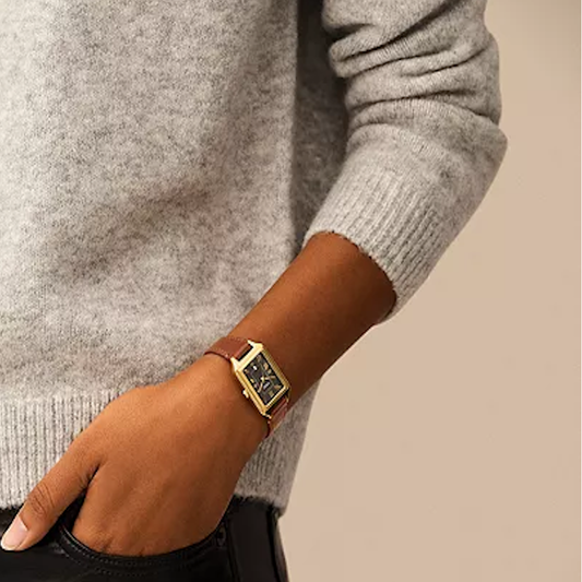 RELOGIO FOSSIL CAIXA DOURADA C/ BRACELETE CASTANHA MOST. PRETO