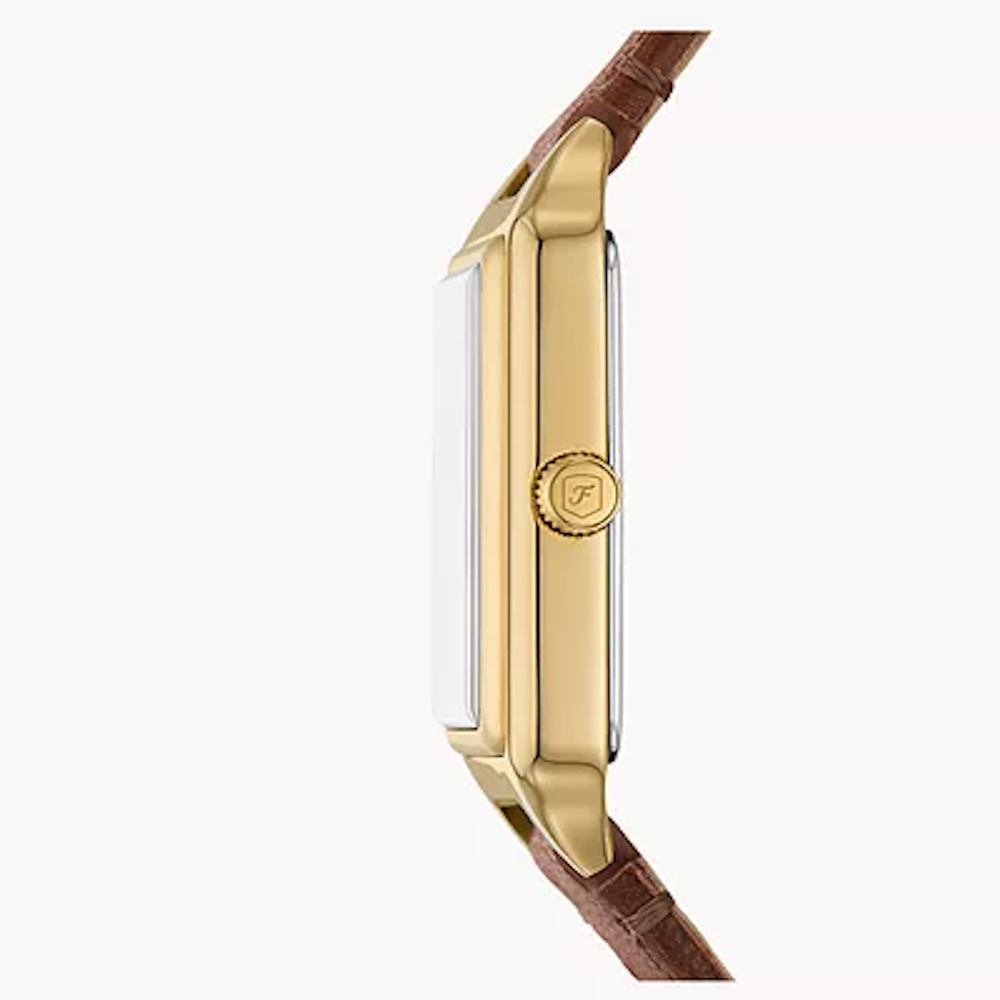 RELOGIO FOSSIL CAIXA DOURADA C/ BRACELETE CASTANHA MOST. PRETO