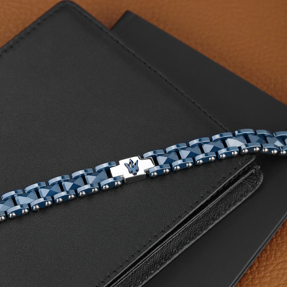 PULSEIRA MASERATI CERAMICA AZUL COM PRATEADO
