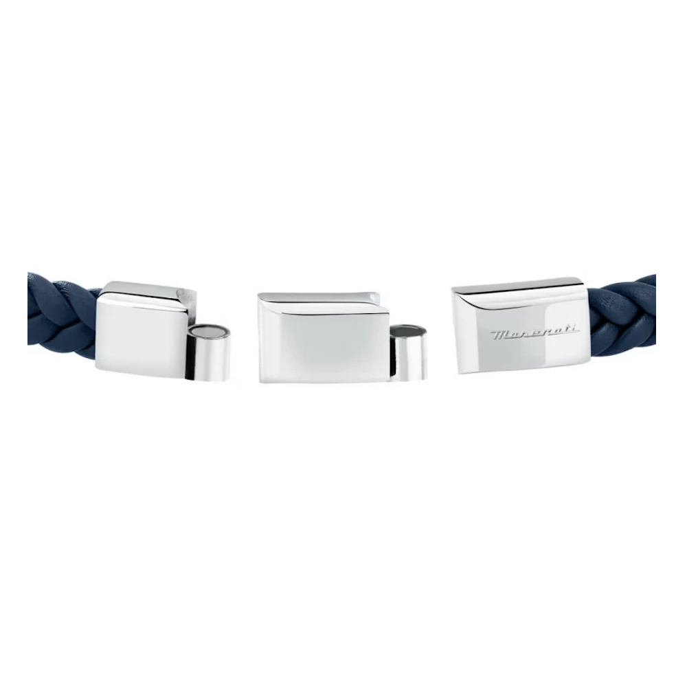PULSEIRA MASERATI EM AÇO E PELE AZUL "JM4249IK01"
