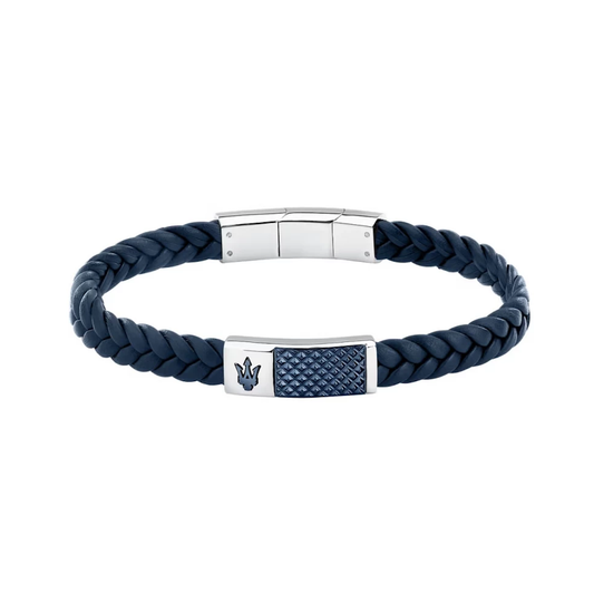 PULSEIRA MASERATI EM AÇO E PELE AZUL "JM4249IK01"