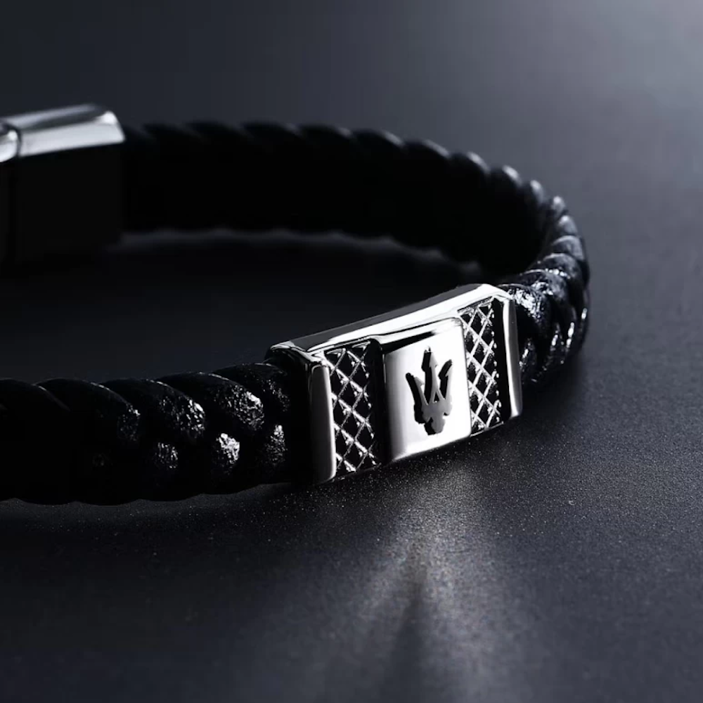 PULSEIRA MASERATI EM AÇO E PELE "JM424AVE25"