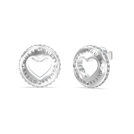 BRINCOS GUESS ROLLING HEARTS EM AÇO PRATEADO "JUBE03341JWRHT-U"