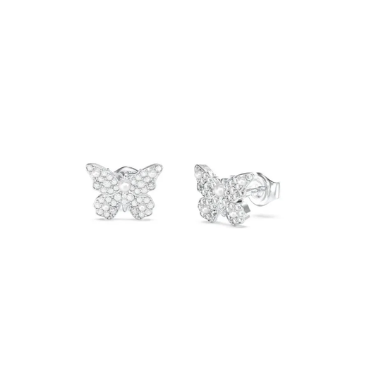 BRINCOS GUESS EM AÇO PRATEADO COM CRISTAIS E PEROLAS
