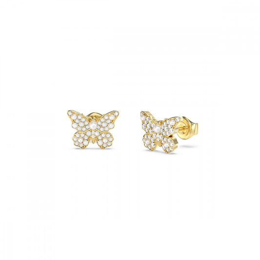 BRINCOS GUESS EM AÇO DOURADO COM CRISTAIS E PEROLAS