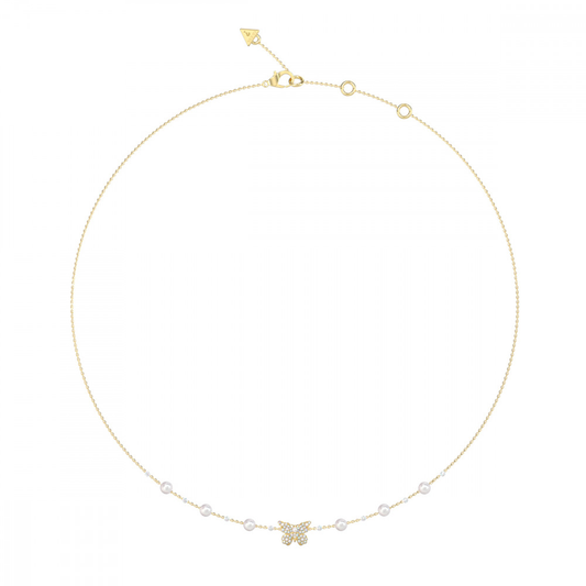 COLAR GUESS EM AÇO DOURADO COM CRISTAIS E PEROLAS