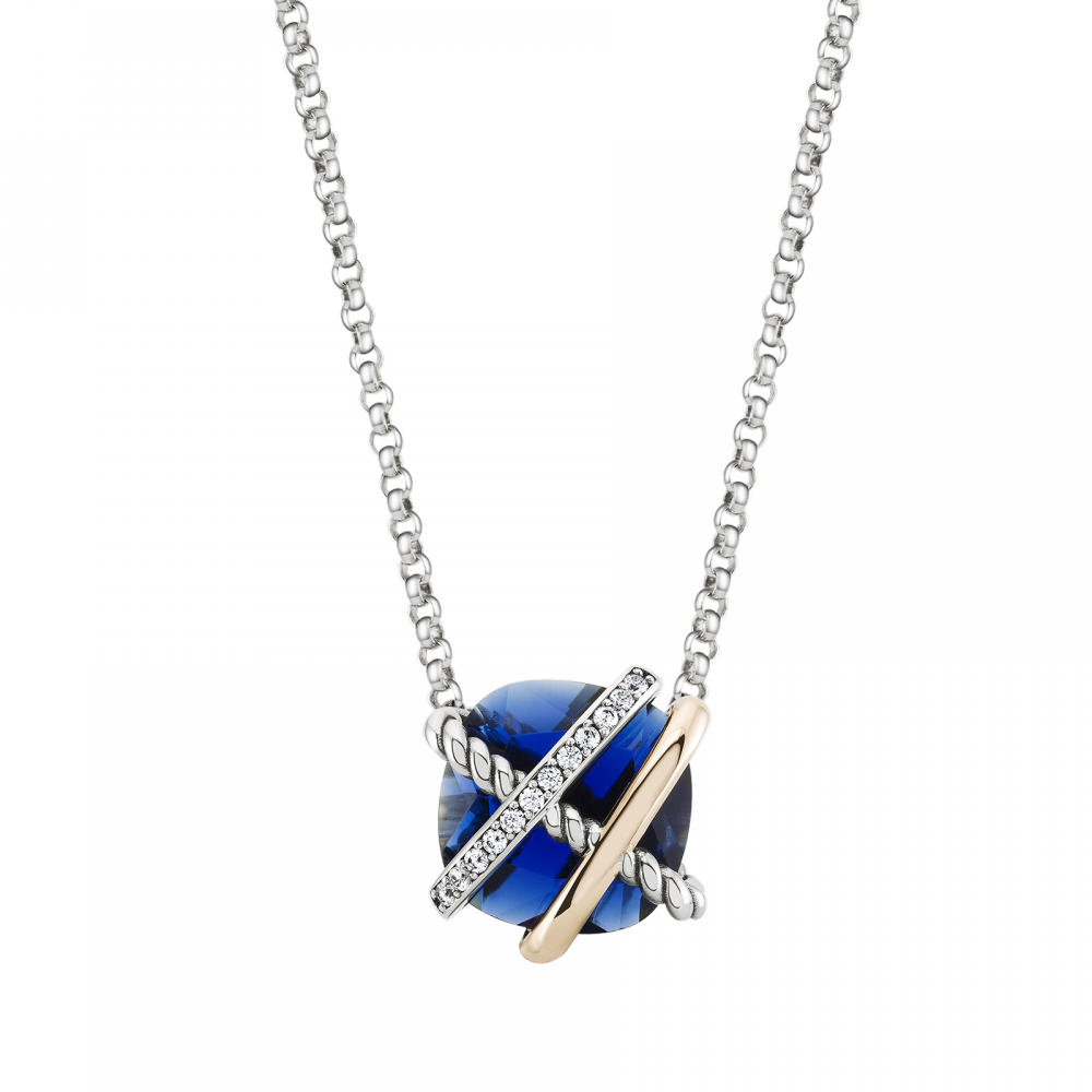 COLAR TASHI DEEP BLUE EM PRATA 925% 10.61GR E OURO 375% 0,5GR C/ ZIRCONIAS