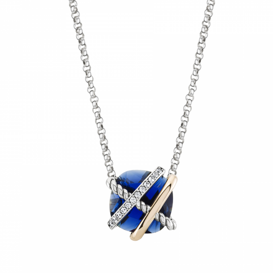 COLAR TASHI DEEP BLUE EM PRATA 925% 10.61GR E OURO 375%          0,5GR C/ ZIRCONIAS