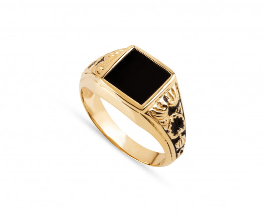 ANEL EM OURO C/ ONIX PRETO