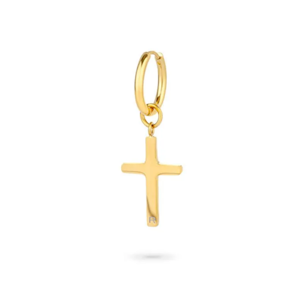 ARGOLA RADIANT COM CRUZ EM AÇO DOURADO "RH000041 "