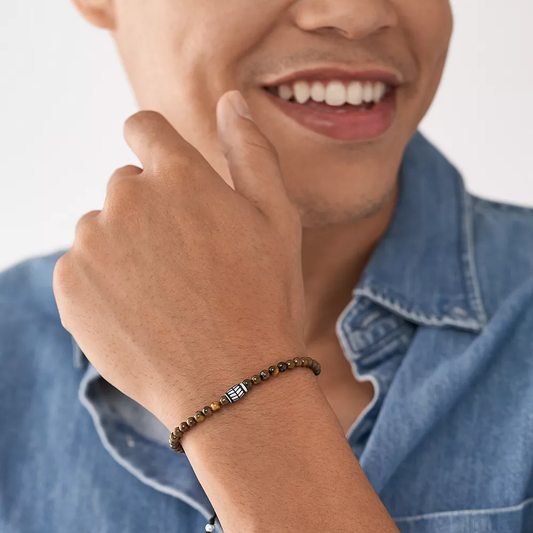 PULSEIRA FOSSIL AÇO E BOLAS OLHO TIGRE JF04413040