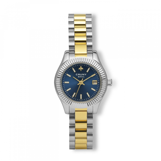 RELÓGIO CAUNY ROYAL MINI AÇO BICOLOR MOSTRADOR AZUL