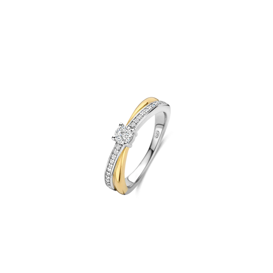 ANEL TI SENTO EM PRATA 925% BICOLOR COM ZIRCONIAS