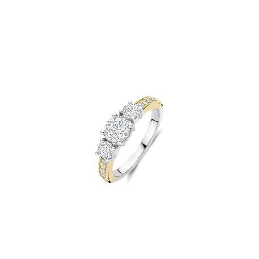 ANEL TI SENTO EM PRATA 925% BICOLOR COM ZIRCONIAS
