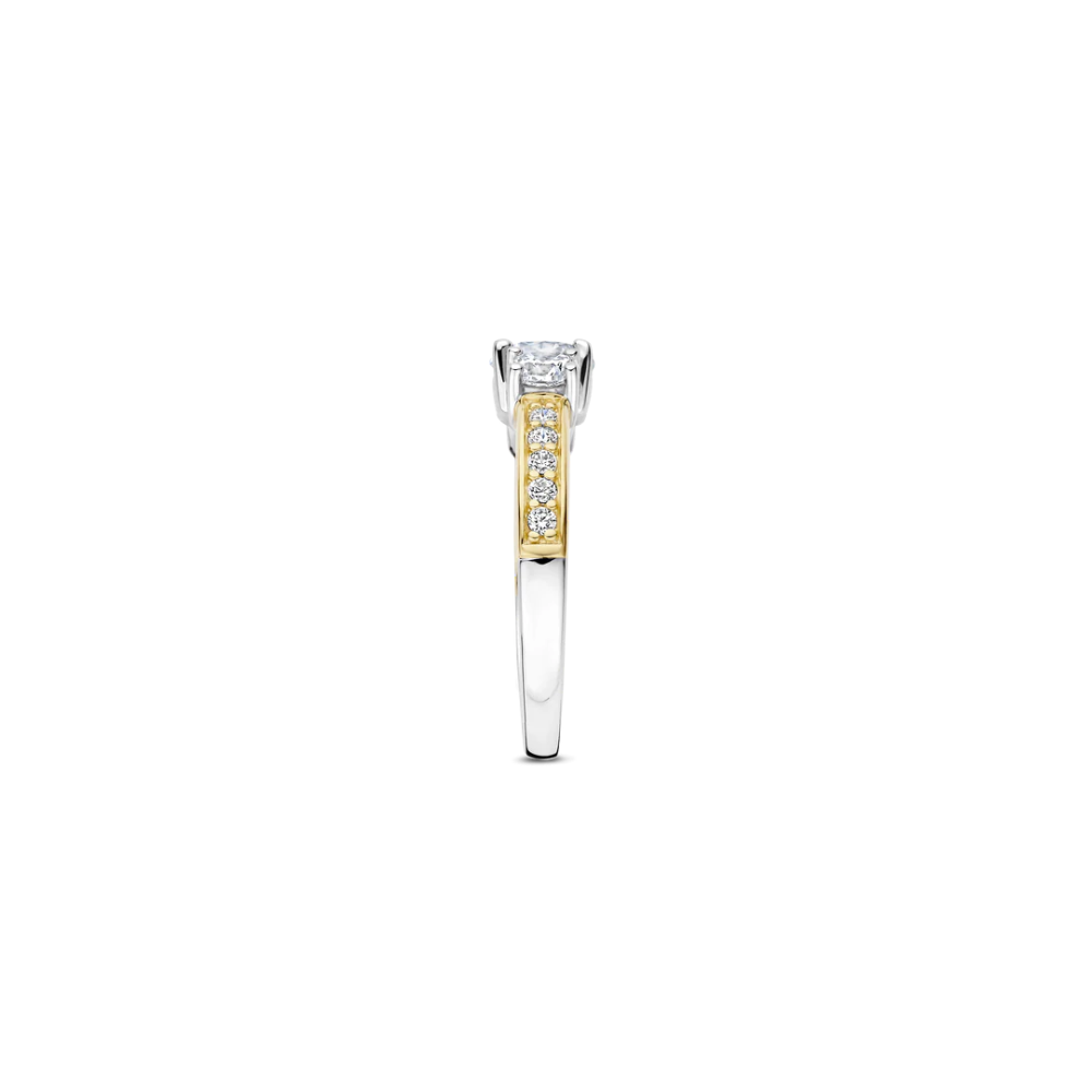 ANEL TI SENTO EM PRATA 925% BICOLOR COM ZIRCONIAS