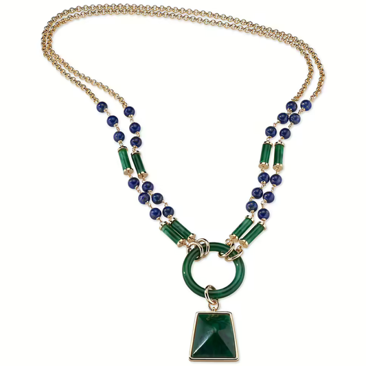 COLAR SOVRANI EM BRONZE PLAQUEADO A OURO 18K COM PEDRAS AZUIS E VERDES