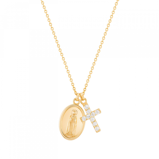 COLAR UNIKE EM PRATA 925 HOPE MEDALHA NOSSA SENHORA DE FÁTIMA E CURZ