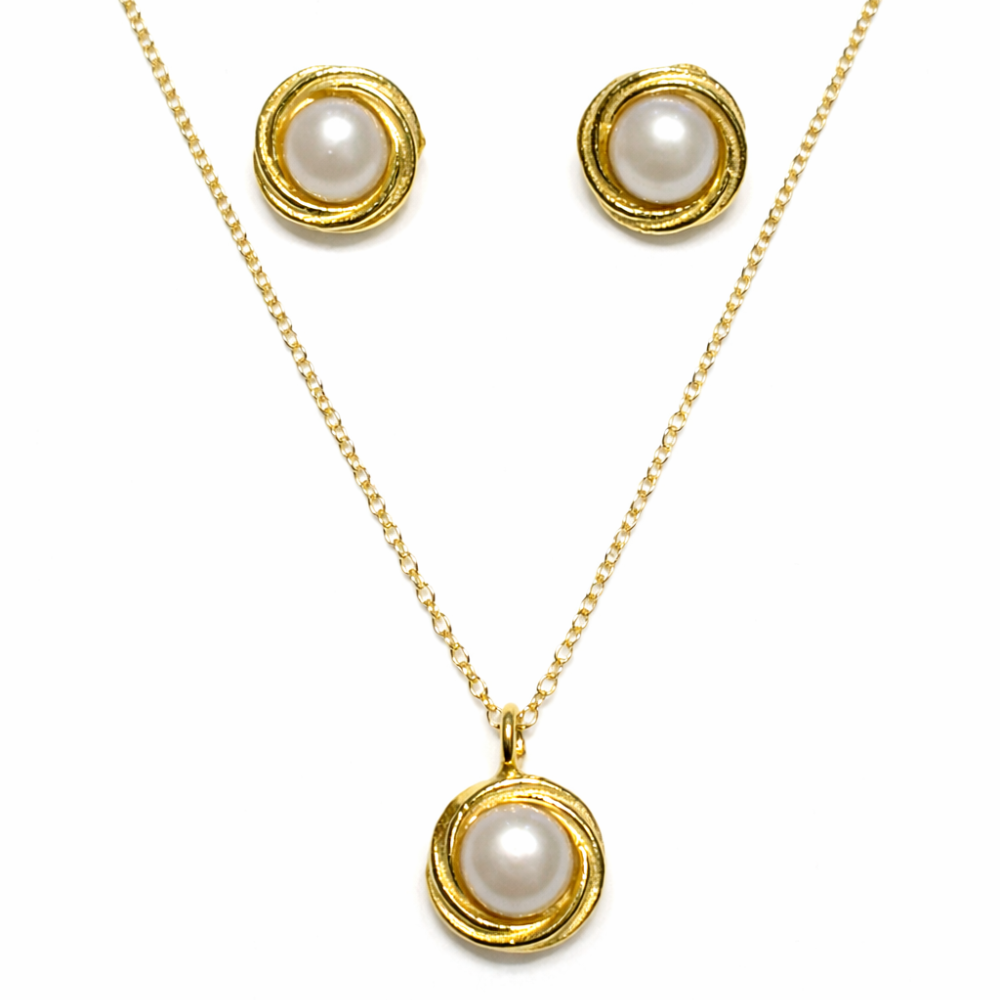 CONJUNTO BRINCOS E COLAR EM PRATA 925 COM PEROLA