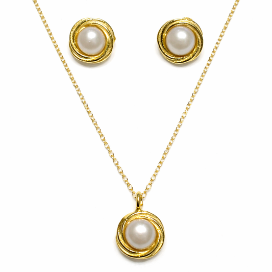 CONJUNTO BRINCOS E COLAR EM PRATA 925 COM PEROLA