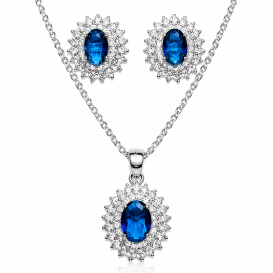 CONJUNTO BRINCOS E COLAR EM PRATA 925 COM ZIRCONIAS