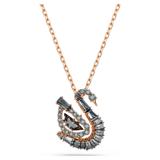 Pingente Swarovski Swan Combinação de lapidações, Cisne, Preto, Acabamento em ouro rosa de 18 quilates