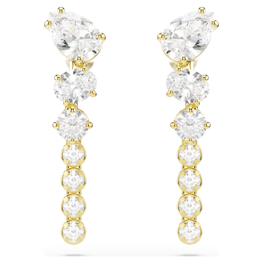 Brincos Swarovski compridos Mesmera Combinação de lapidações, Branco, Acabamento em ouro de 18 quilates