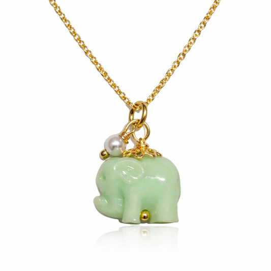 COLAR EM PRATA 925 ELEFANTE VERDE ÁGUA COM PEROLA