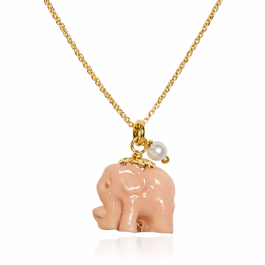 COLAR EM PRATA 925 ELEFANTE ROSA COM PEROLA
