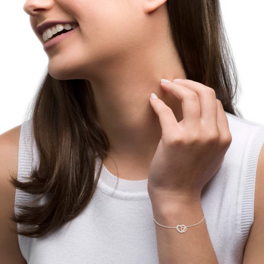 PULSEIRA UNIKE CLASSY & CHIC TWO HEARTS EM PRATA 925% COMZIRCÓNIAS "UK.PU.1204.0056"