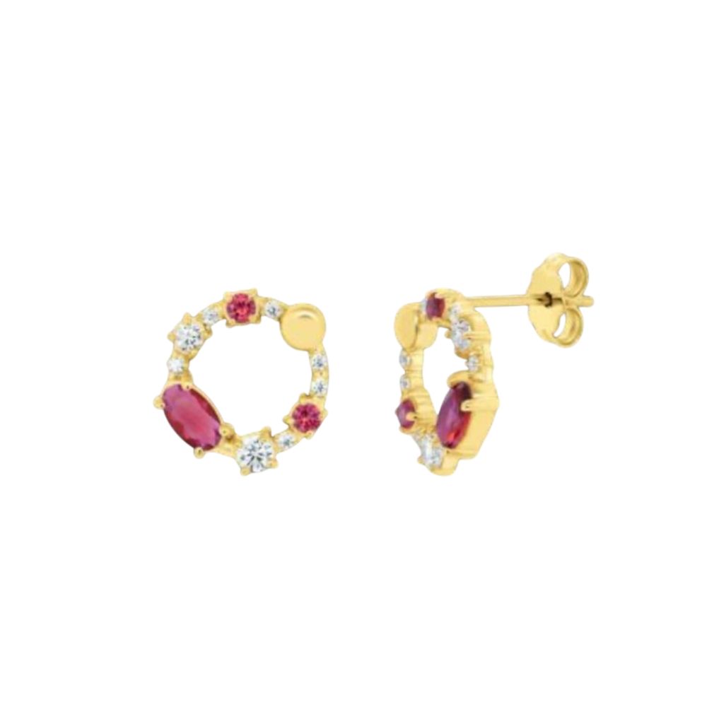 BRINCOS EM PRATA DOURADA 925% COM ZIRCONIAS COR RUBI