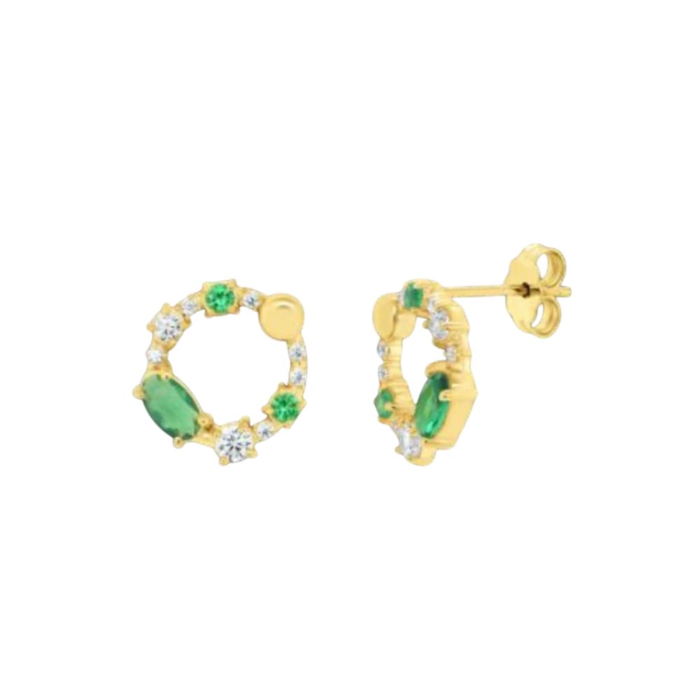 BRINCOS EM PRATA DOURADA 925% COM ZIRCONIAS COR VERDE ESMERALDA