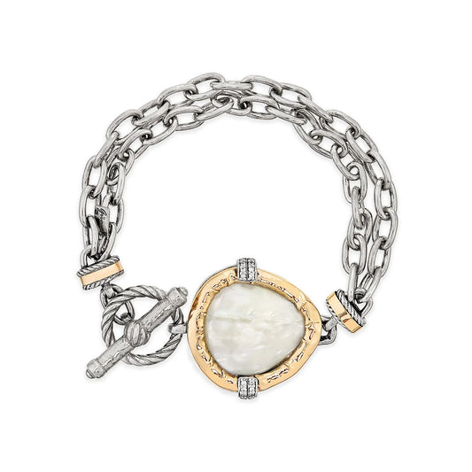 PULSEIRA GUMUS EM PRATA 925% 32,0GR E OURO 375% 1,2GR C/ ZIRC. E MADREPEROLA