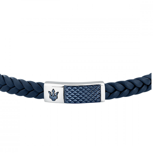 PULSEIRA MASERATI EM AÇO E PELE AZUL "JM4249IK01"