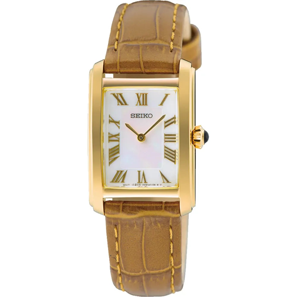 RELOGIO SEIKO SWR100P1 SENHORA DOURADO COM BRACELETE EM PELE