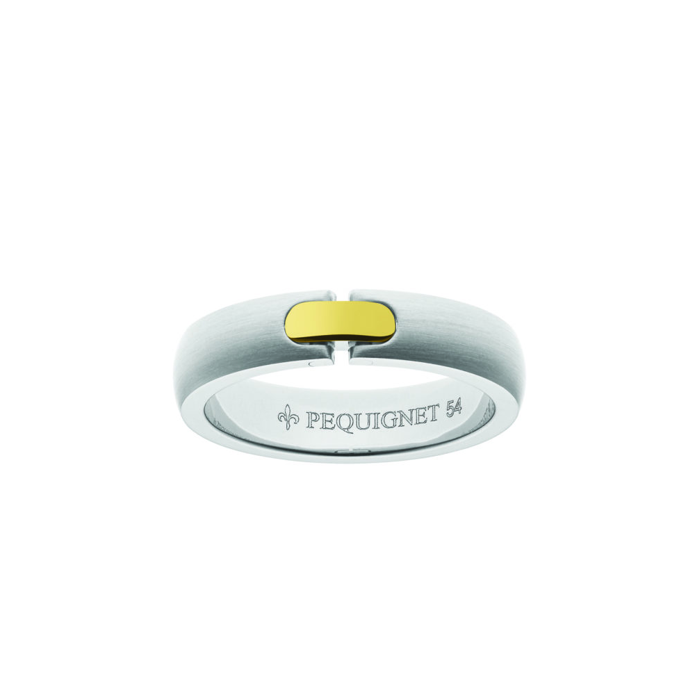 ANEL PEQUIGNET EM AÇO E OURO 18K 4.5MM LARGURA