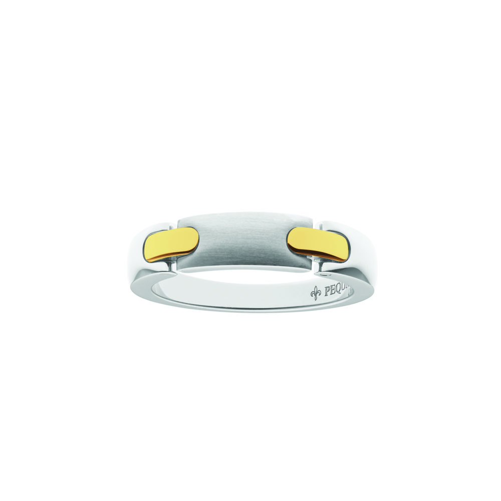 ANEL PEQUIGNET PEPITA EM AÇO E OURO 18K COM 5MM LARGURA