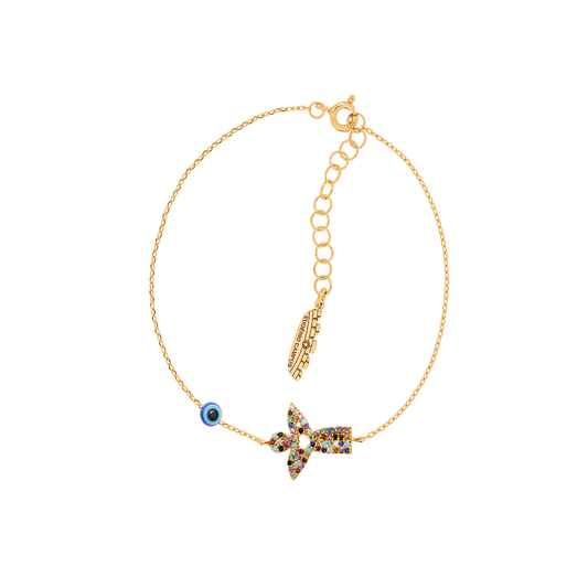 PULSEIRA MULHER EUGÉNIO CAMPOS EM PRATA DOURADA ANJO ARCO-ÍRIS JÓIA SOLIDÁRIA ( Sem olho turco )