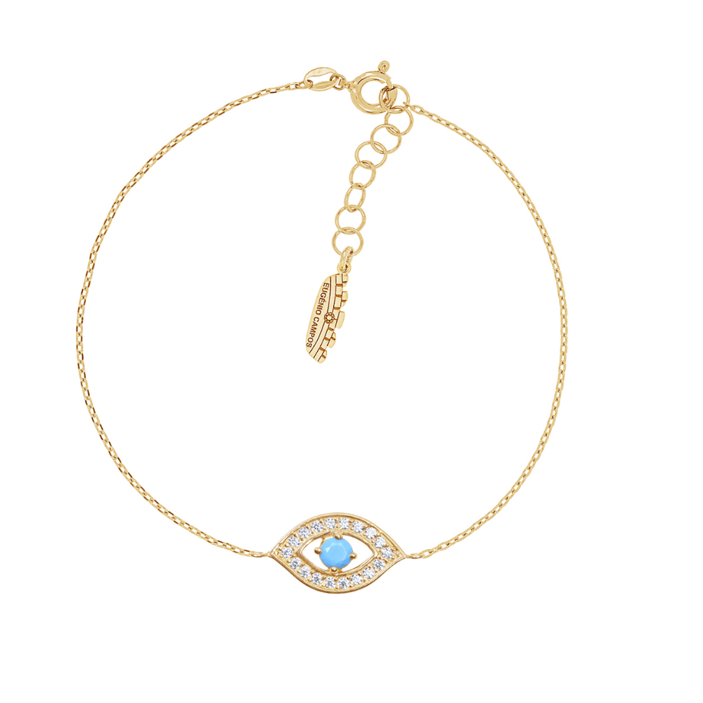 Pulseira Eugénio Campos Blessing em Prata Dourada 925 Com Turquesa