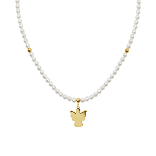Colar Eugénio Campos Guardian Angel Em Prata 925 Dourada Com Pérolas Naturais